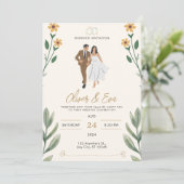 クリームグリーンシンプルイラスト結婚式招待状 招待状 (スタンド正面)