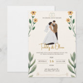 クリームグリーンシンプルイラスト結婚式招待状 招待状 (正面/裏面)