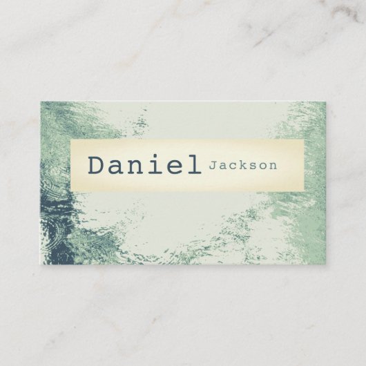 クリームグリーンミニマルウォーターリップルレインタイプライター 名刺 (正面)