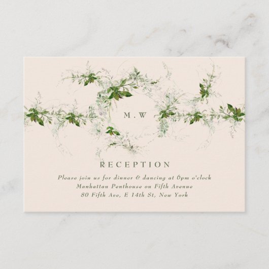 クリームグリーンユーカリプトゥスモノグラム結婚披露宴 エンクロージャーカード (正面)