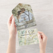 クリームグリーンユーカリ植物学QRコード オールインワン招待状 (貼ってはがせる)