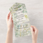 クリームグリーンユーカリ植物最小主義者 オールインワン招待状 (貼ってはがせる)