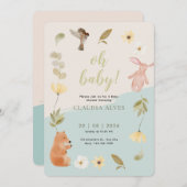 クリームグリーン水彩 ベビーシャワーおめでとうございます 招待状 (正面/裏面)