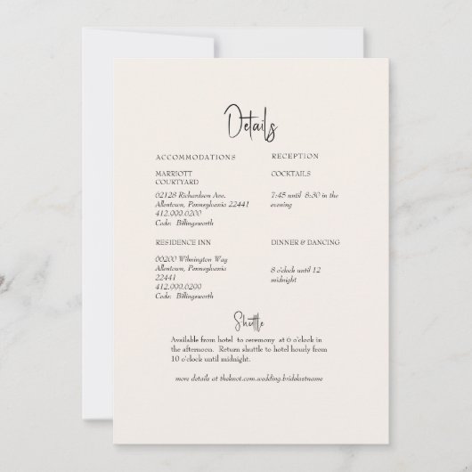 クリームグリーン結婚リー詳細 招待状 (正面)