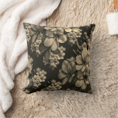 クリームグレーの黒い花装飾用クッション クッション (ブランケット)