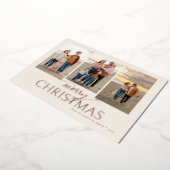 クリームコラージフォトメリークリスマスバラ金ゴールド 箔シーズンカード (回転した状態)