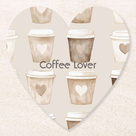 クリームコーヒーハートカップ ペーパーコースター (正面)
