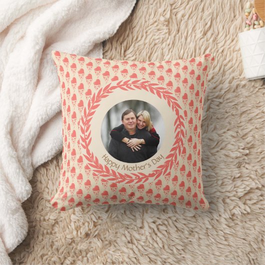 クリームコーラルピーチハートフォトマザーズデイ クッション (ブランケット)