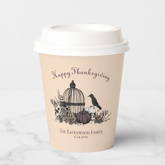 クリームゴシックスカル、カボチャ&バラ感謝祭 紙コップ (正面)