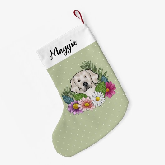 クリームゴールデンリトカラフルリーバーの花と名前 スモールクリスマスストッキング (裏面 (吊り時))