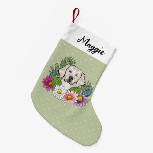 クリームゴールデンリトカラフルリーバーの花と名前 スモールクリスマスストッキング (正面 (吊り時))