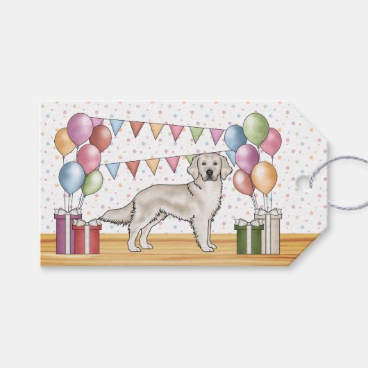 クリームゴールデンリトレカラフルーバーパステル誕生日 ギフトタグ (正面(横))
