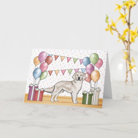 クリームゴールデンレトリエバードッグカラフル誕生日 カード (黄色い花)