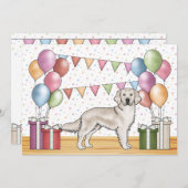 クリームゴールデンレトリエバードッグカラフル誕生日 招待状 (正面/裏面)