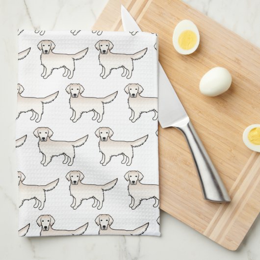 クリームゴールデンレトリバーかわいい漫画の犬のパターン キッチンタオル (四つ折り)