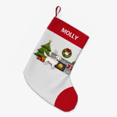 クリームゴールデンレトリバーのクリスマスルーム&名前 スモールクリスマスストッキング (正面 (吊り時))