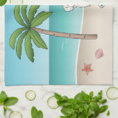 クリームゴールデンレトリバーアットアトロピカルサマービーチ キッチンタオル (折り畳み)