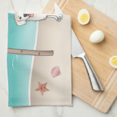 クリームゴールデンレトリバーアットアトロピカルサマービーチ キッチンタオル (四つ折り)