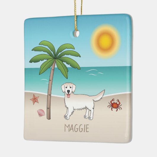 クリームゴールデンレトリバーアットアトロピカルサマービーチ セラミックオーナメント (左)