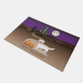 クリームゴールデンレトリバーアンドハロウィーンハ幽霊のよく出るウス ドアマット (アングル)