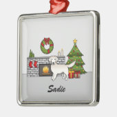 クリームゴールデンレトリバーインフェスティバルルーム&ネーム メタルオーナメント (左)