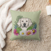 クリームゴールデンレトリバーカラフルフラワーグリーン クッション (ブランケット)