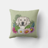 クリームゴールデンレトリバーカラフルフラワーグリーン クッション (裏面)