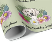 クリームゴールデンレトリバーフローラハッピーバースデーグリーン ラッピングペーパー (ロールコーナー)