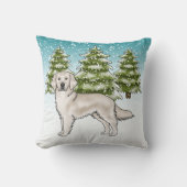 クリームゴールデンレトリバーブルーウィンタークリスマス クッション (正面)