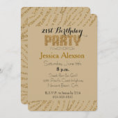 クリームゴールドのゼブラ柄グリッター 21歳の誕生日 招待状 (正面/裏面)