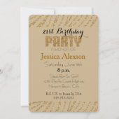 クリームゴールドのゼブラ柄グリッター 21歳の誕生日 招待状 (正面)