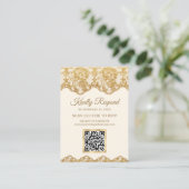 クリームゴールドフォイルレースQRコードRSVPの結婚ウェブサイト エンクロージャーカード (スタンド正面)