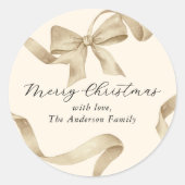 クリームゴールドボウ メリークリスマス ラウンドシール (正面)