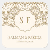 クリームゴールド レース モノグラム 結婚式の引出物 スクエアシール (正面)