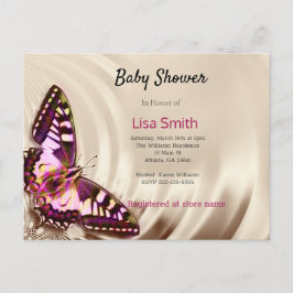 クリームサテンの背景のピンクの蝶 インビテーションポストカード
