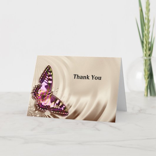 クリームサテンの背景のピンクの蝶 カード (正面)