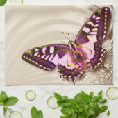 クリームサテンの背景のピンクの蝶 キッチンタオル (折り畳み)