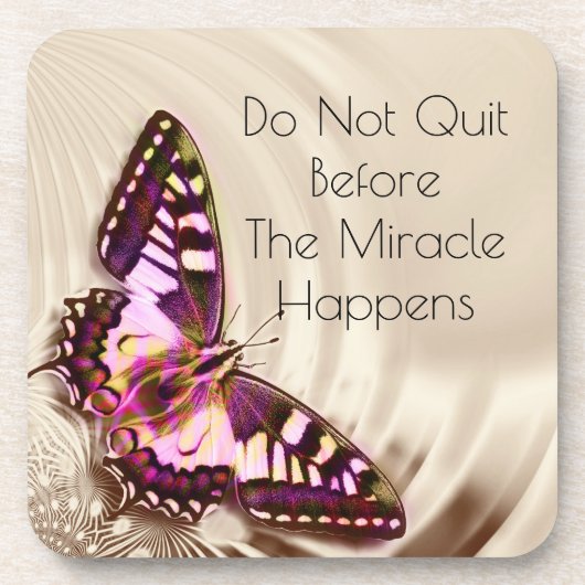 クリームサテンの背景のピンクの蝶 コースター (正面)