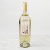 クリームサテンの背景のピンクの蝶 ボトルネックタグ (ボトル)