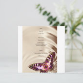 クリームサテンの背景のピンクの蝶 メニュー (スタンド正面)