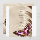 クリームサテンの背景のピンクの蝶 メニュー (正面/裏面)