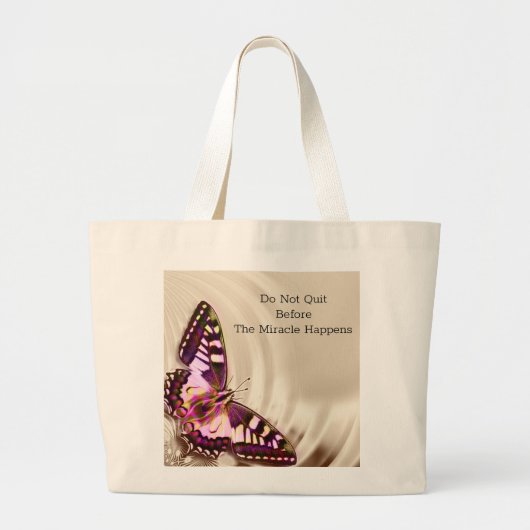 クリームサテンの背景のピンクの蝶 ラージトートバッグ (正面)