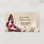 クリームサテンの背景のピンクの蝶 名刺 (裏面)