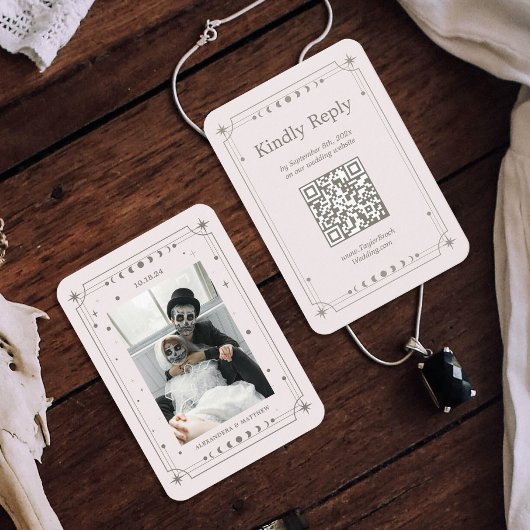 クリームシアルハロウィンウェディングRSVP Qrコード エンクロージャーカード