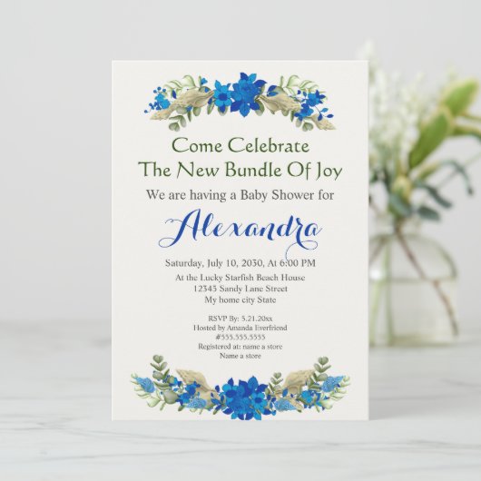 クリームシェルエレガントブルーボーイフローラベビーシャワー (スタンド正面)