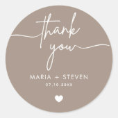 クリームシックなミニマルタイポグラフィサンキュー結婚ズ ラウンドシール (正面)