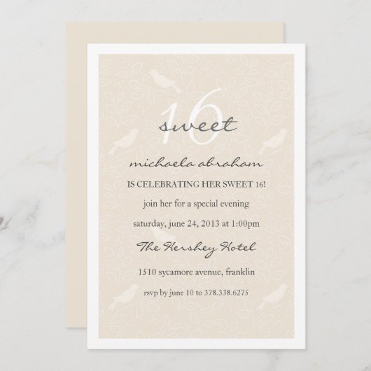 クリームシックスウィート16パーティの招待状 招待状 (正面/裏面)