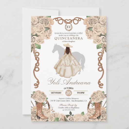 クリームシャンパーニュバラシャーロヴェリドスキンセアニェラ 招待状 (正面)