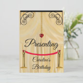 クリームシルクシアターカーテン誕生日 招待状 (スタンド正面)