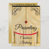 クリームシルクシアターカーテン誕生日 招待状 (正面/裏面)